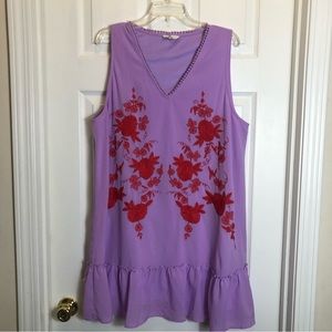 Entro V-Neck Sleeveless Fully Lined Embroidered Dress. Size XL